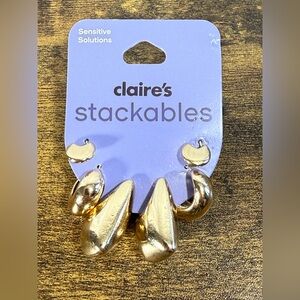 Claire's Shiny Gold Earring Set NWT